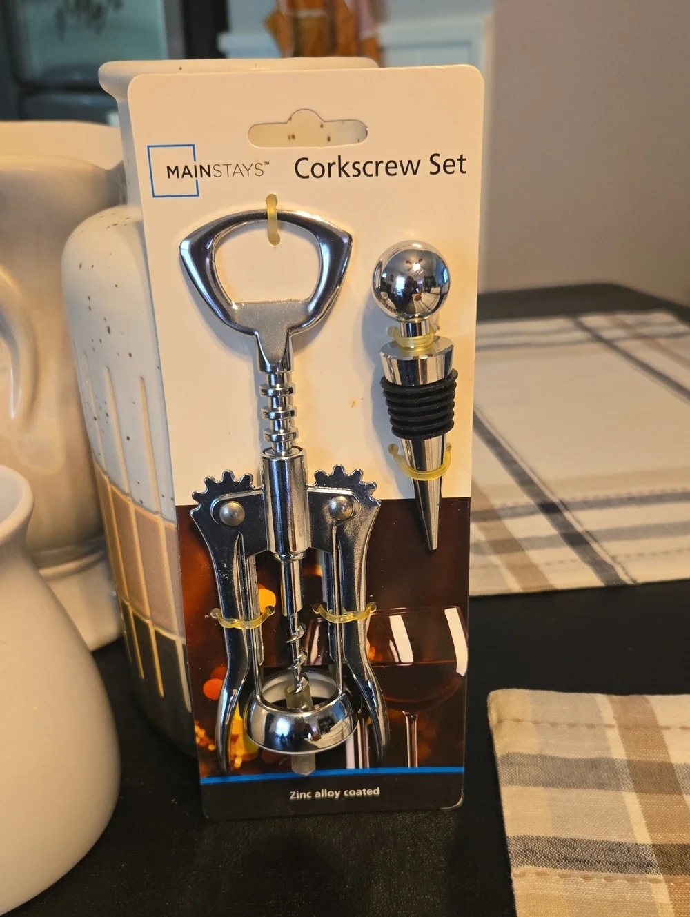 Mainstays Silver Tone Wing Corkscrew and Bottle Stopper Set🩶 NEW